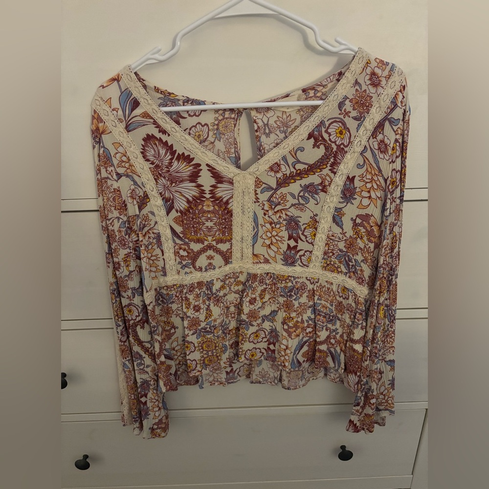 Altar'd State Pink Cream Peplum Blouse size M